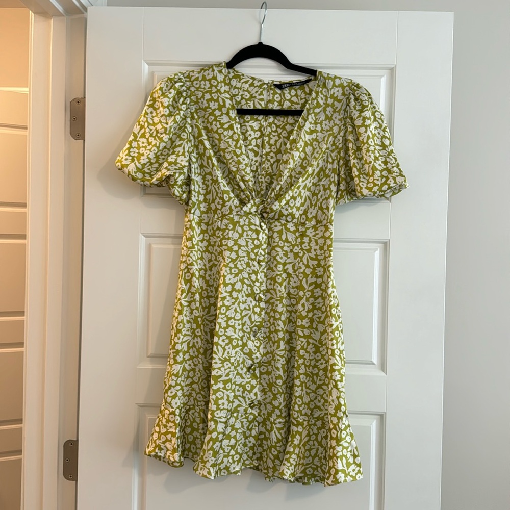 Zara green floral mini dress